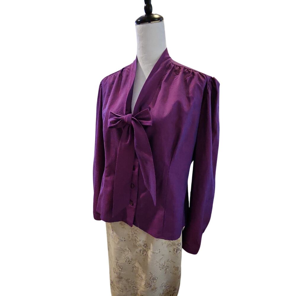 Heart of Haute Purple Tie Neck Retro Pin-Up Blouse Size 1X